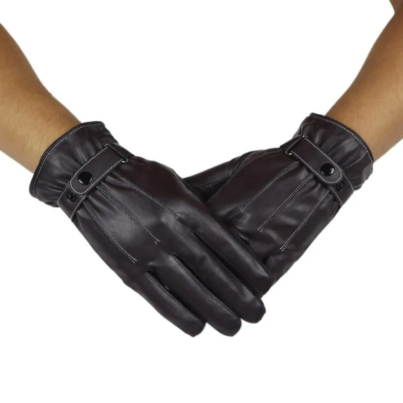 1 pair Mens Thicken Winter Hiking Gloves Full Finger PU Leather Wearable Waterproof Non-slip #W21