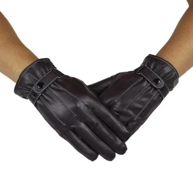 1 pair Mens Thicken Winter Hiking Gloves Full Finger PU Leather Wearable Waterproof Non-slip #W21