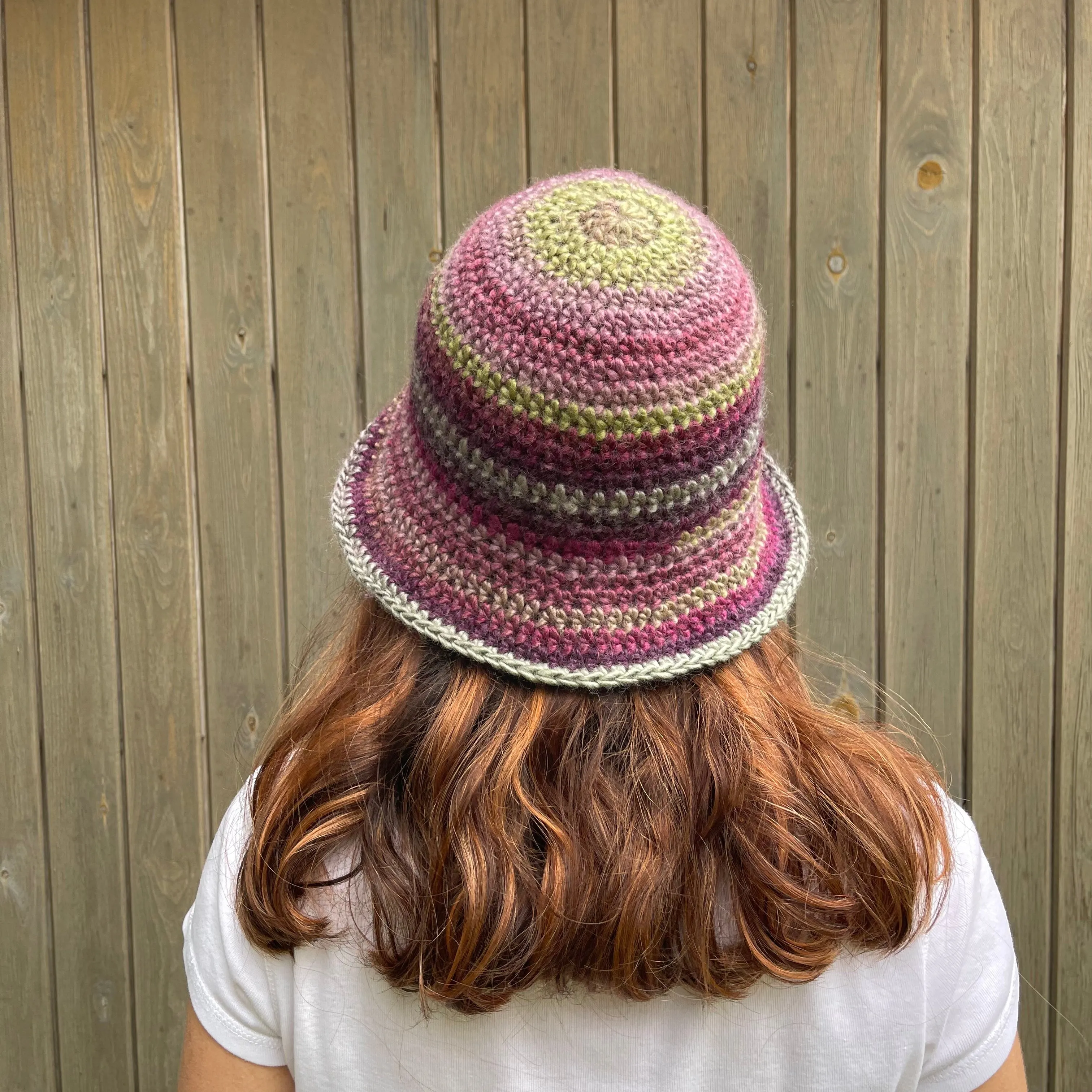 Handmade  green and purple ombré crochet bucket hat