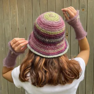 Handmade  green and purple ombré crochet bucket hat