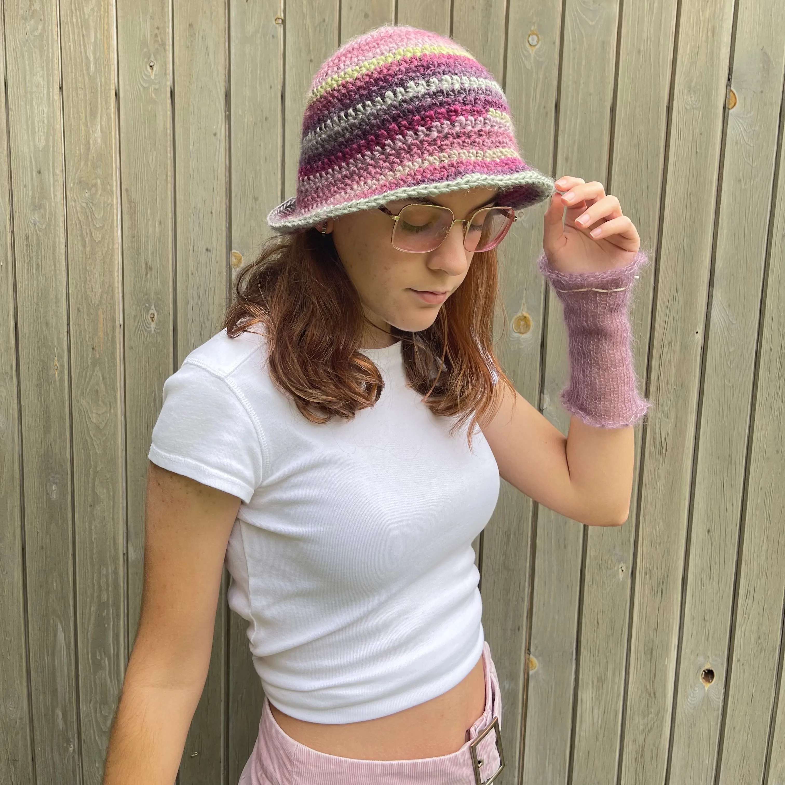 Handmade  green and purple ombré crochet bucket hat