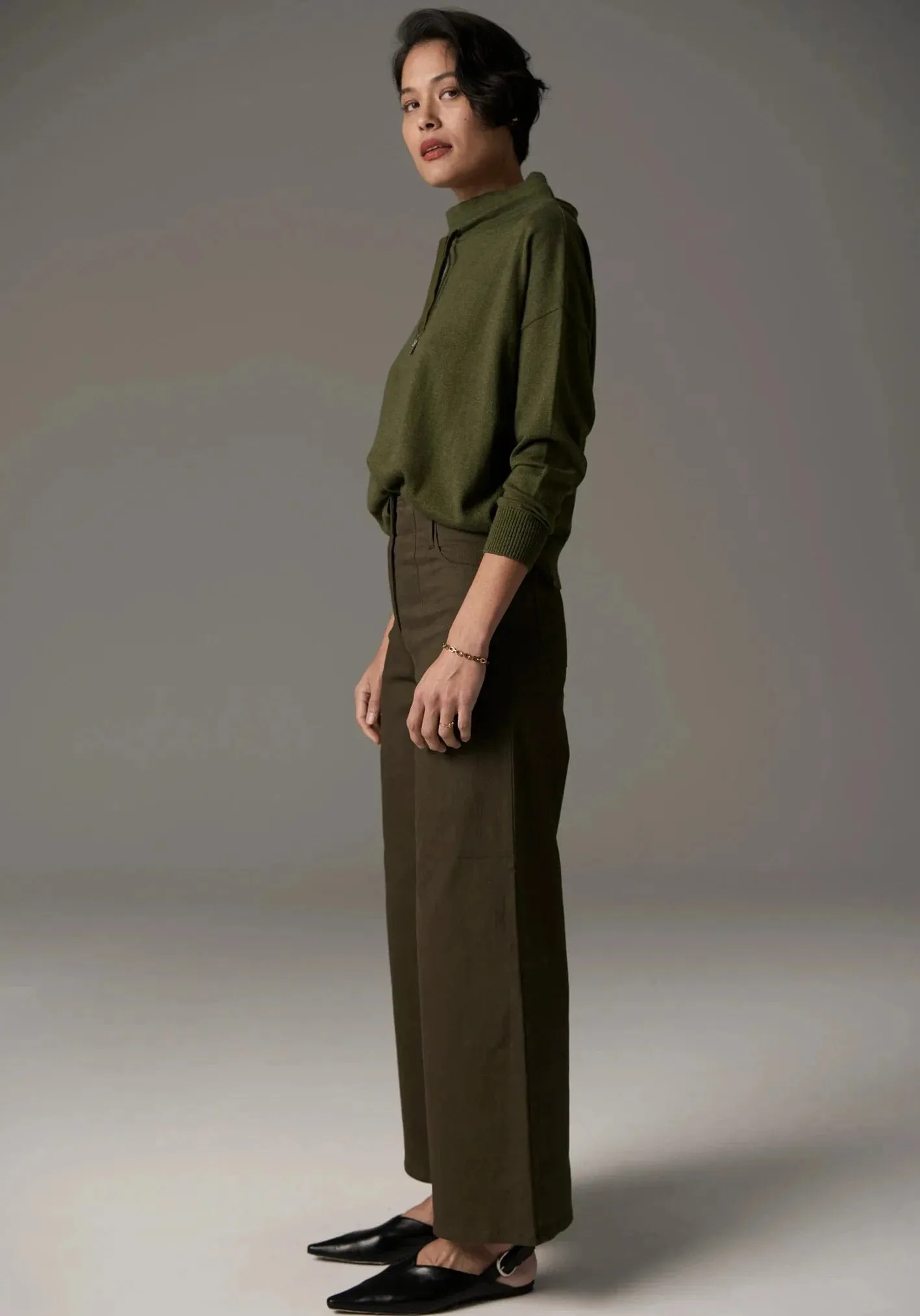 Pol Clothing Beech Drawcord Knit Khaki