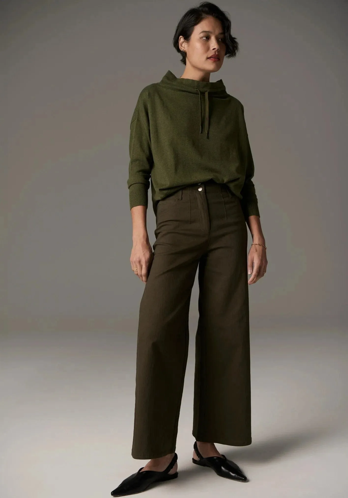Pol Clothing Beech Drawcord Knit Khaki