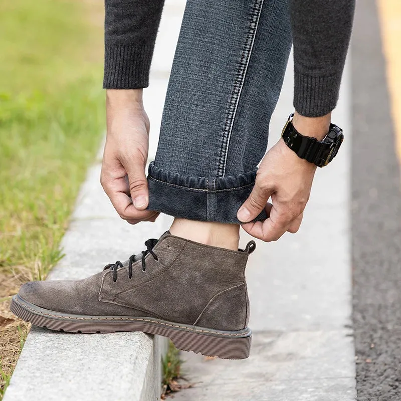 Winter Warm Men Blue Grey Fleece Thick Jeans