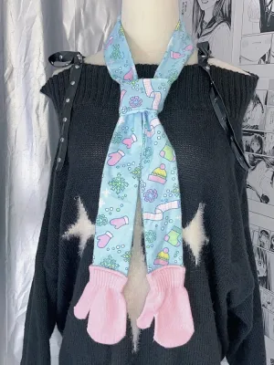 Y2K Blue Fairy Kei Cartoon Print Gloves-shaped Scarf